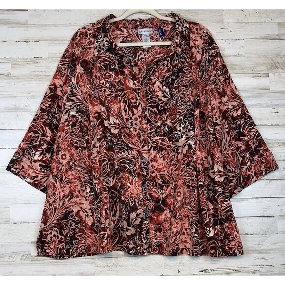 Catherines Blouse 3X Petite Women Orange Rust Boho Peasant CottageCore - Picture 1 of 7
